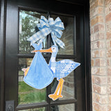 Blue Stork with Pattern Door Hanger