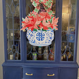 Kim Cache Pot with Poinsettias Door Hanger