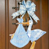 Blue Stork with Pattern Door Hanger
