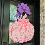 Bippity Boppity Boo Pink Bow Pumpkin Door Hanger