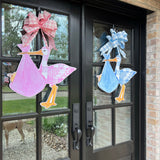 Blue Stork with Pattern Door Hanger