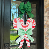 Candy Canes with Green Bow Door Hanger
