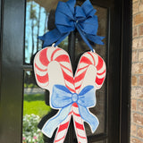Candy Canes with Blue Bow Door Hanger