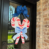 Candy Canes with Blue Bow Door Hanger