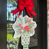 Christmas Holly Block Print Vase with Arrangement Door Hanger