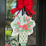 Christmas Holly Block Print Vase with Arrangement Door Hanger