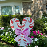 Candy Canes with Pink Bows Yard Stake