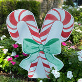 Candy Canes with Green Bow Yard Stake