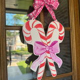 Candy Canes with Pink Bow Door Hanger