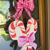 Candy Canes with Pink Bow Door Hanger
