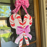 Candy Canes with Pink Bow Door Hanger