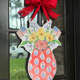 Liberty Red Block Print Patriotic Vase Door Hanger