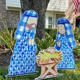 O, Come let us adore Him Blue Nativity Yard Stake Set