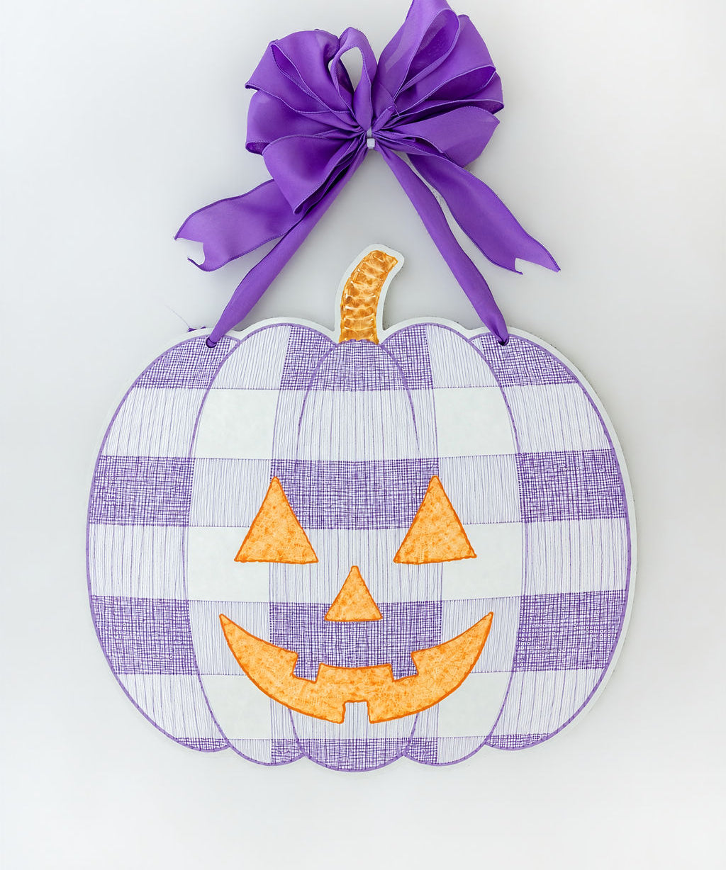 Thackery Pastel Gingham Jack-o’-Lantern Door Hanger (multiple colorways)