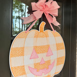 Thackery Pastel Gingham Jack-o-Lantern Door Hanger (multiple colorways)