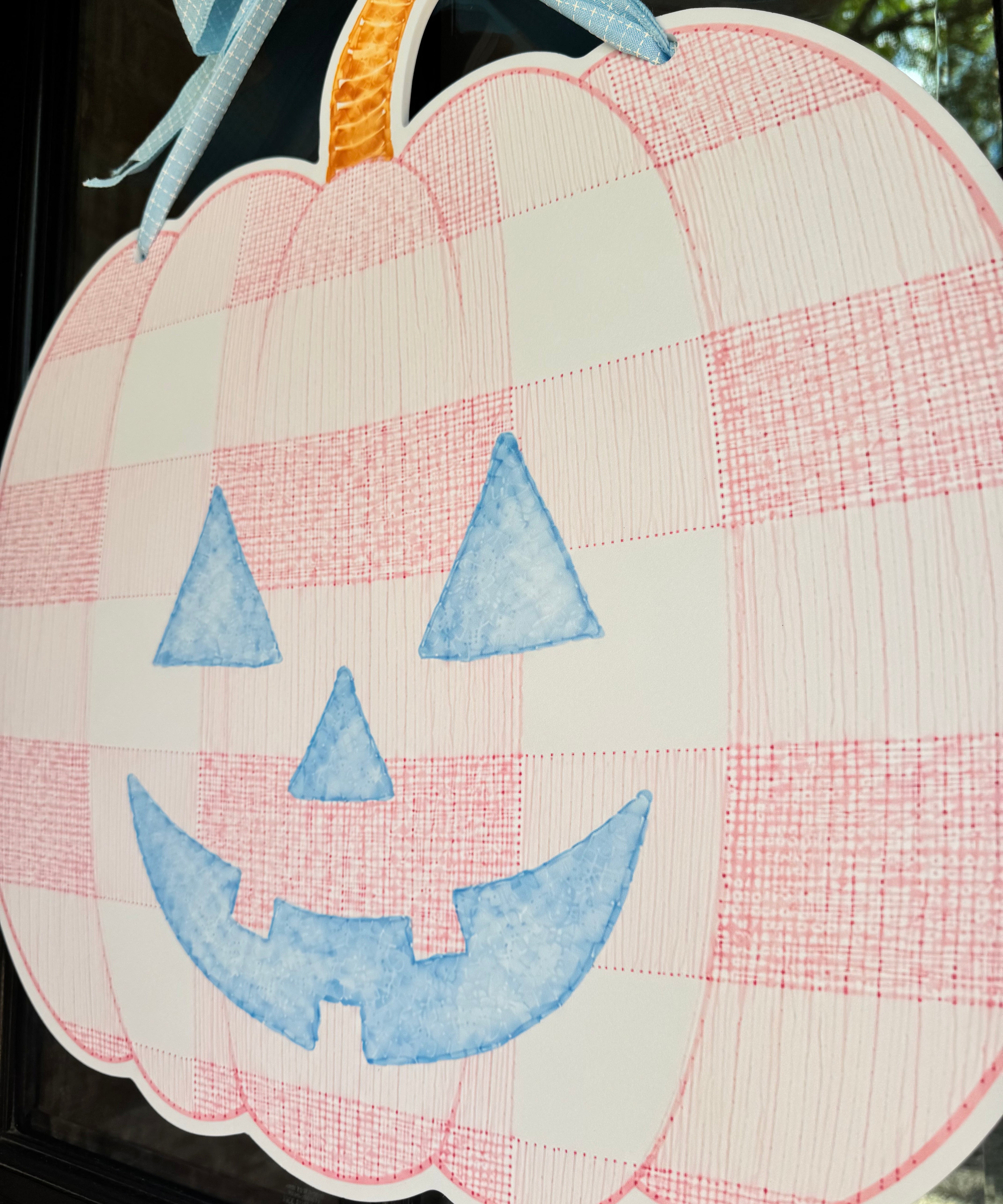 Thackery Pastel Gingham Jack-o-Lantern Door Hanger (multiple colorways)