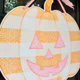 Thackery Pastel Gingham Jack-o-Lantern Door Hanger (multiple colorways)
