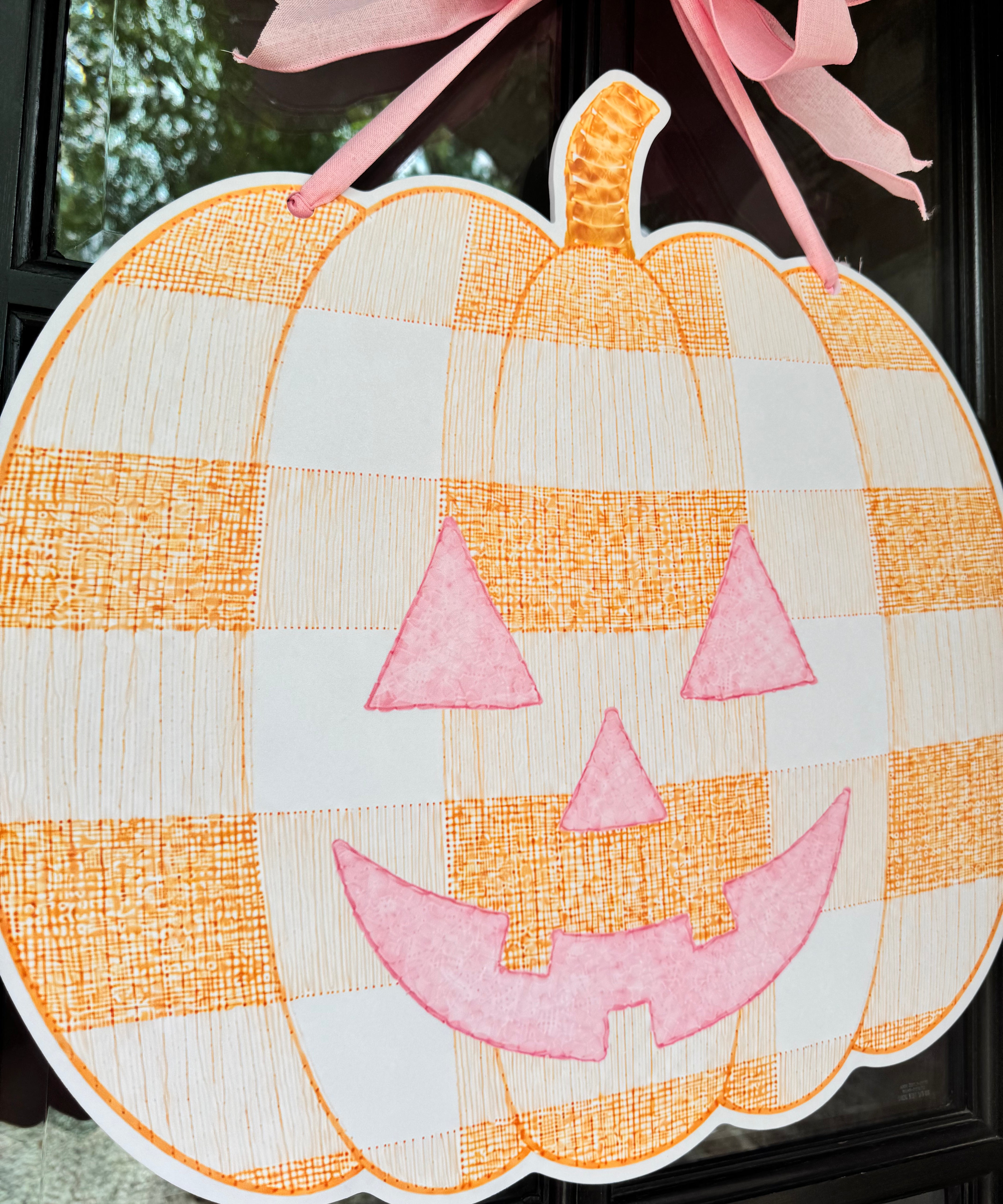 Thackery Pastel Gingham Jack-o-Lantern Door Hanger (multiple colorways)