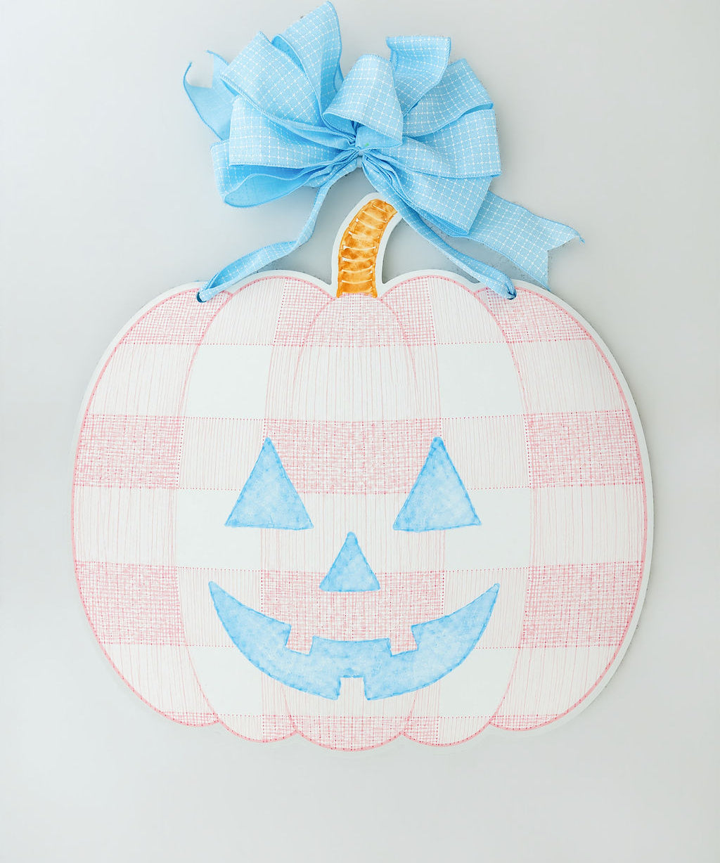 Thackery Pastel Gingham Jack-o’-Lantern Door Hanger (multiple colorways)