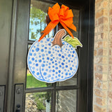 Blue and White Spotted Pumpkin Door Hanger