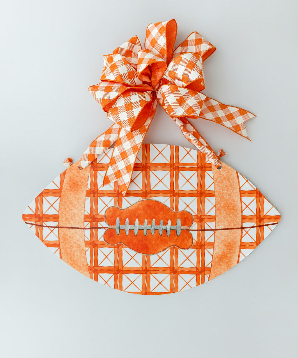 Tanner Lattice Plaid Football Door Hanger - Multiple Colors