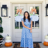 Mandy Blue and White Pumpkin Door Hanger