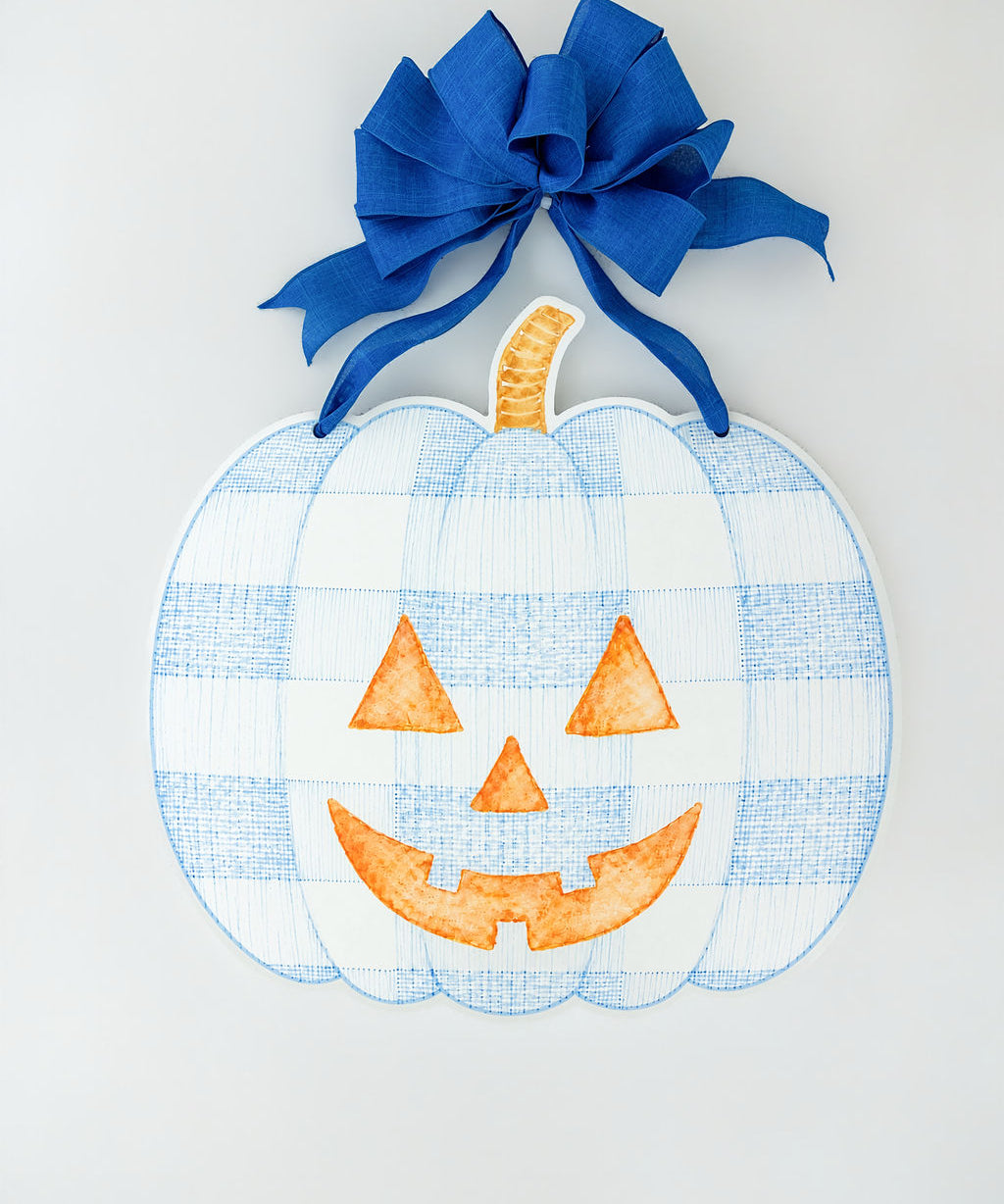 Thackery Pastel Gingham Jack-o’-Lantern Door Hanger (multiple colorways)