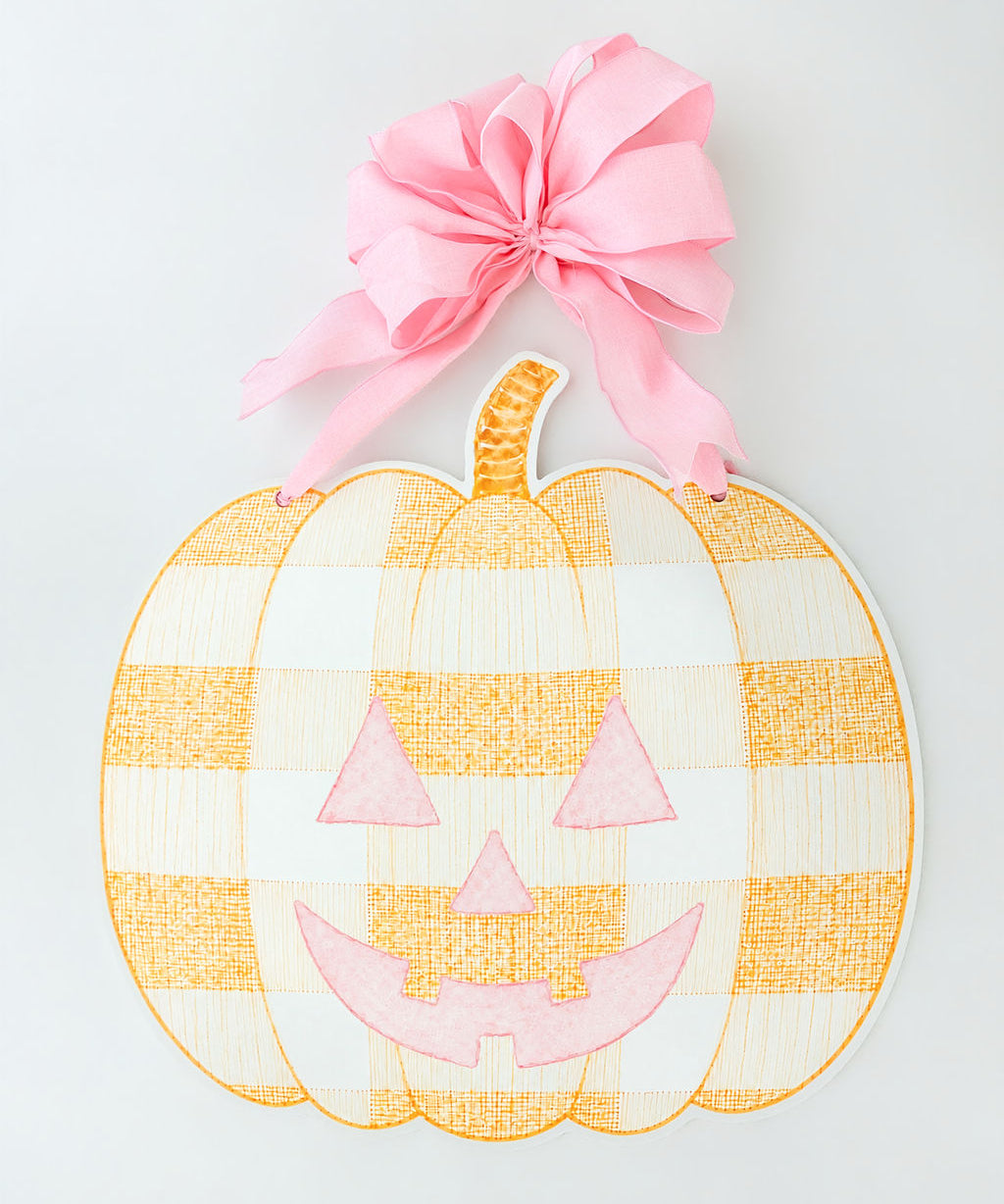 Thackery Pastel Gingham Jack-o’-Lantern Door Hanger (multiple colorways)