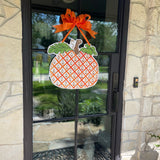 Dawn Orange Block Print Pumpkin Door Hanger