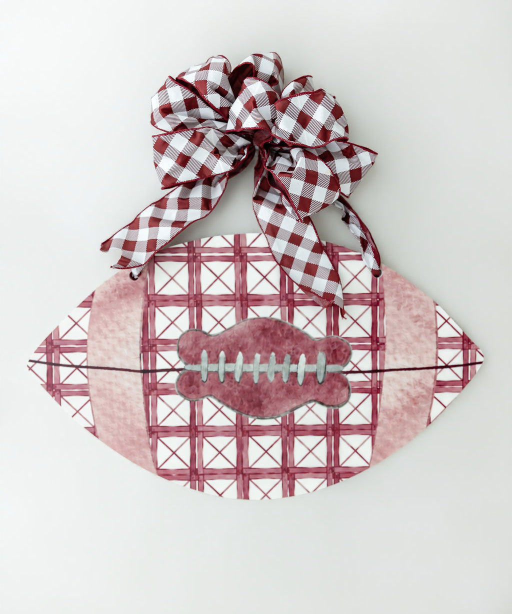 Tanner Lattice Plaid Football Door Hanger - Multiple Colors