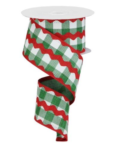 Green and White Gingham with Red Ric Rac.JPG