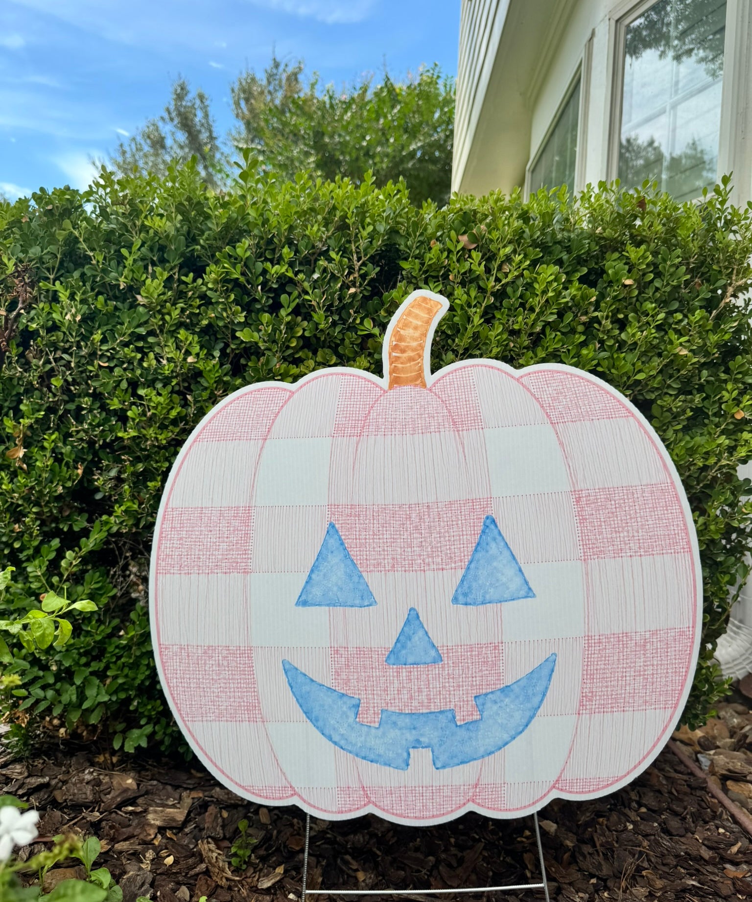 Thackery Pastel Gingham Jack-o’-Lantern Yard Stake (multiple colorways)