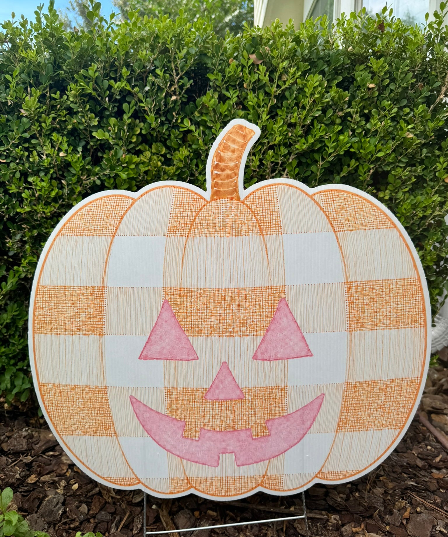 Thackery Pastel Gingham Jack-o’-Lantern Yard Stake (multiple colorways)
