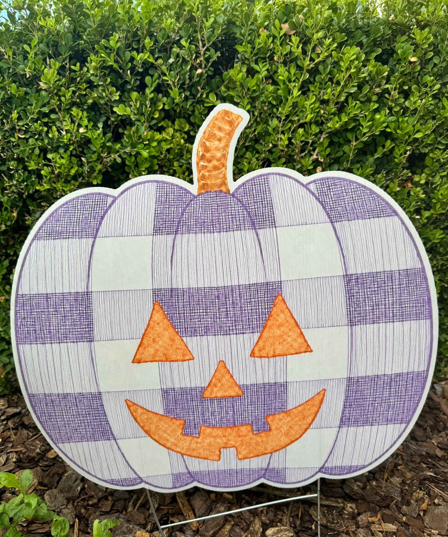 Thackery Pastel Gingham Jack-o’-Lantern Yard Stake (multiple colorways)