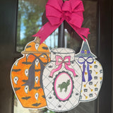 Halloween Ginger Jars Trio with Pink Bow Door Hanger