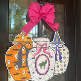 Halloween Ginger Jars Trio with Pink Bow Door Hanger