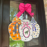 Halloween Ginger Jars Trio with Pink Bow Door Hanger