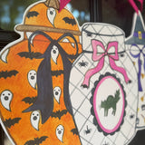 Halloween Ginger Jars Trio with Pink Bow Door Hanger