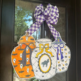 Halloween Ginger Jars Trio with Yellow Bow Door Hanger