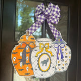 Halloween Ginger Jars Trio with Yellow Bow Door Hanger