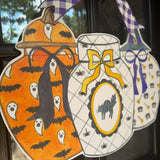 Halloween Ginger Jars Trio with Yellow Bow Door Hanger