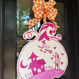 Bellatrix Pink Halloween Pumpkin Door Hanger