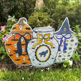 Halloween Ginger Jars Trio with Yellow Bow Yard Stake