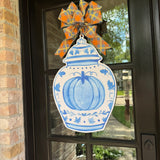 Pumpkin Blue and White Chinoiserie Vase Door Hanger