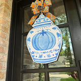 Pumpkin Blue and White Chinoiserie Vase Door Hanger