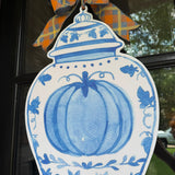 Pumpkin Blue and White Chinoiserie Vase Door Hanger