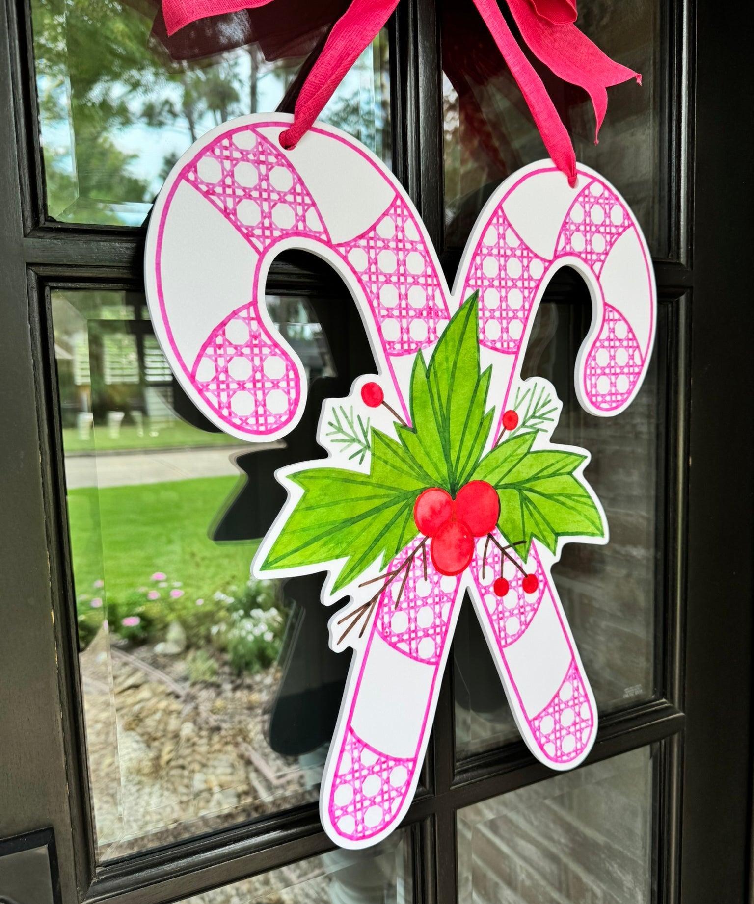 Clarice Rattan Cane Candy Cane Door Hanger