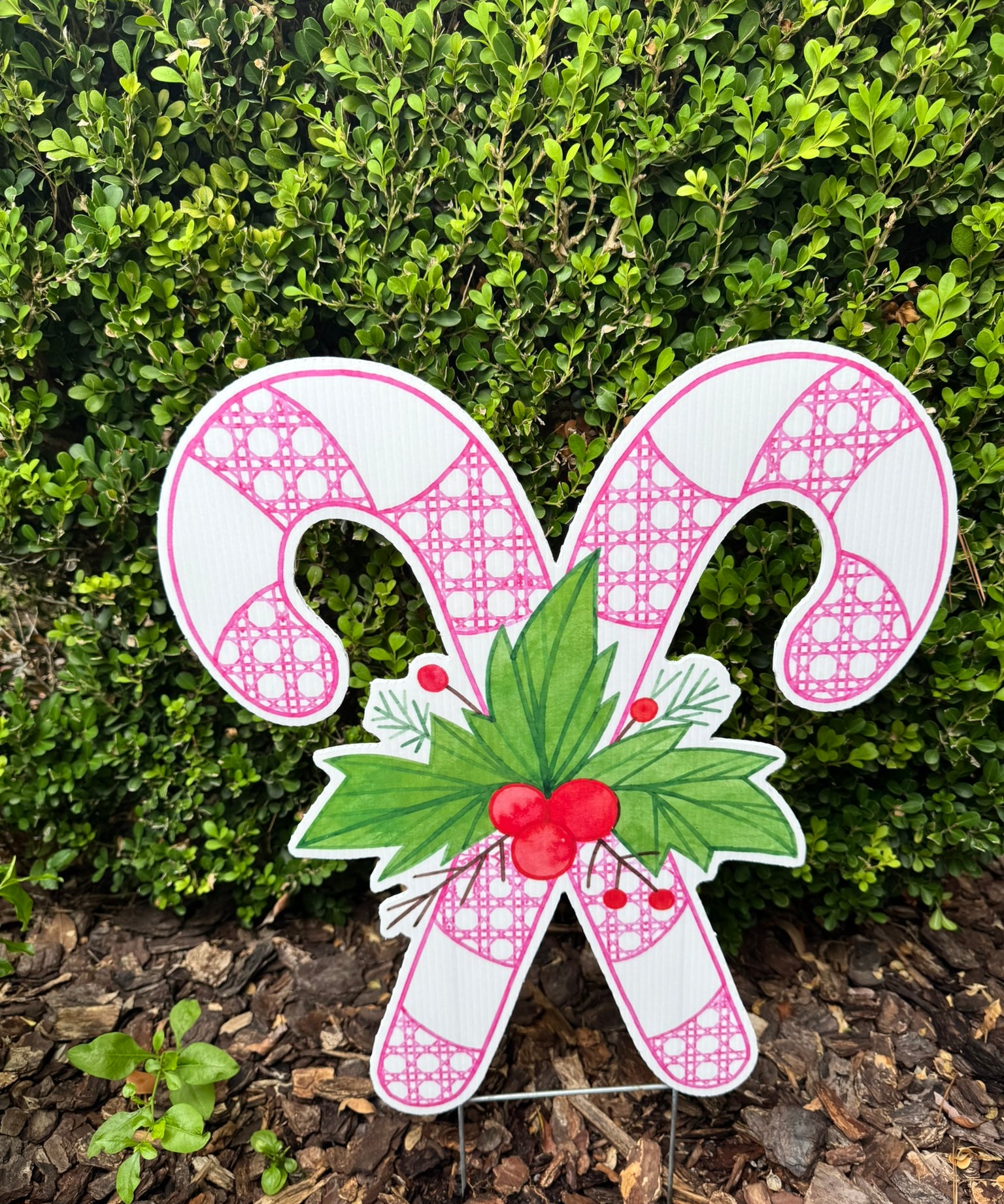 Clarice Rattan Cane Candy Cane Yard Stake