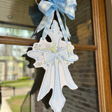 Blue Baptism Cross Door Hanger - HTH x Honeybear Pages