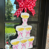 Cheers Champagne Tower with Pink Bows Door Hanger